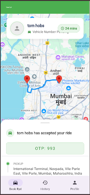 NovaRyd booking app screenshot