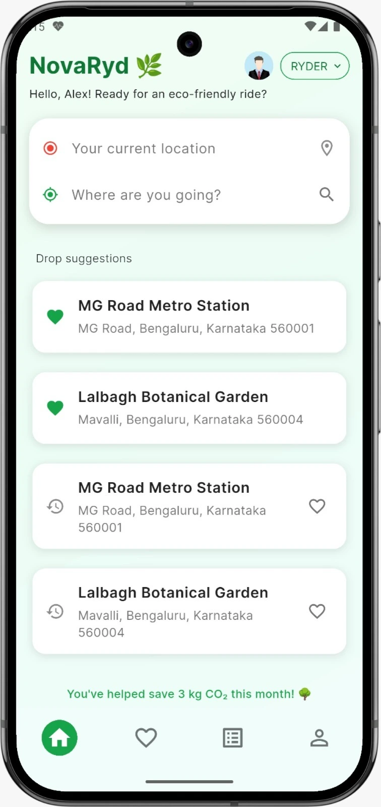 NovaRyd booking app screenshot